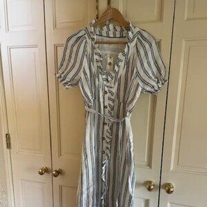 NWT Pilcro Anthropologie Ruffle collar button down linen blend Midi Dress Size 6